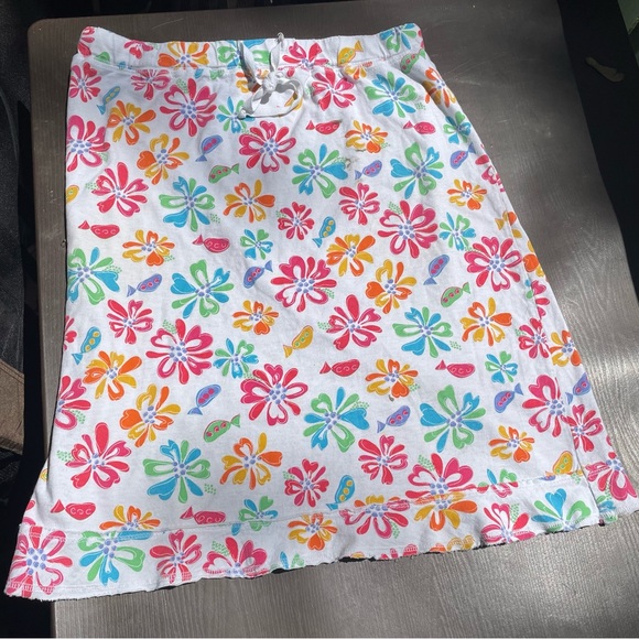 FRESH PRODUCE White Floral Elastic/Drawstring Waist Skirt Ruffle Hem Sz L. EXC - Picture 2 of 6